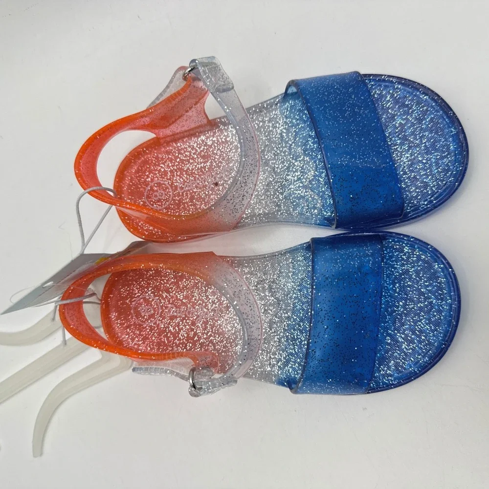 NWT Cat &‎ Jack Tessa Toddler Girls Glitter Jelly Sandals Orange Blue Size 8